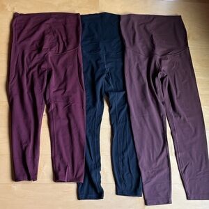 Women’s maternity leggings in Burgundy, Black, and Brown